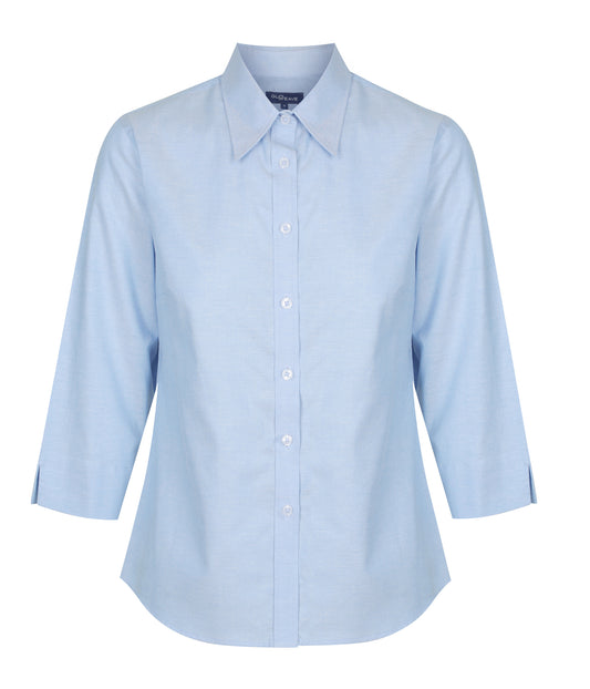 Womens Oxford Weave 3/4 Sleeve Shirt