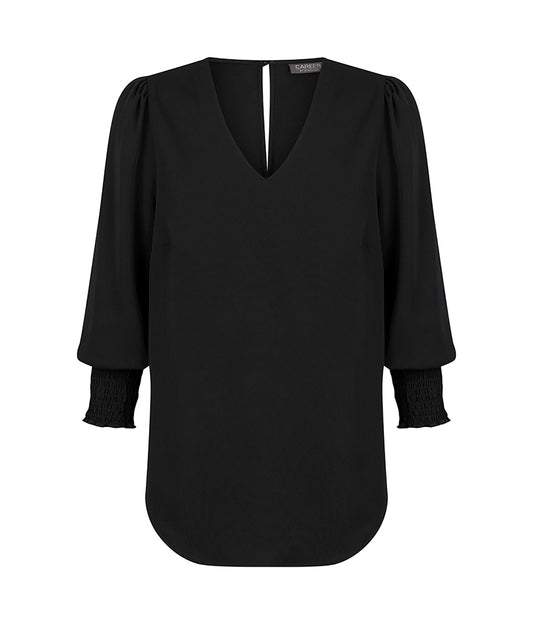 Womens Cleo Shirred Cuff V Neck