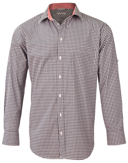 Men's Gingham Check Contrast Collar Roll-up L/S Shirt