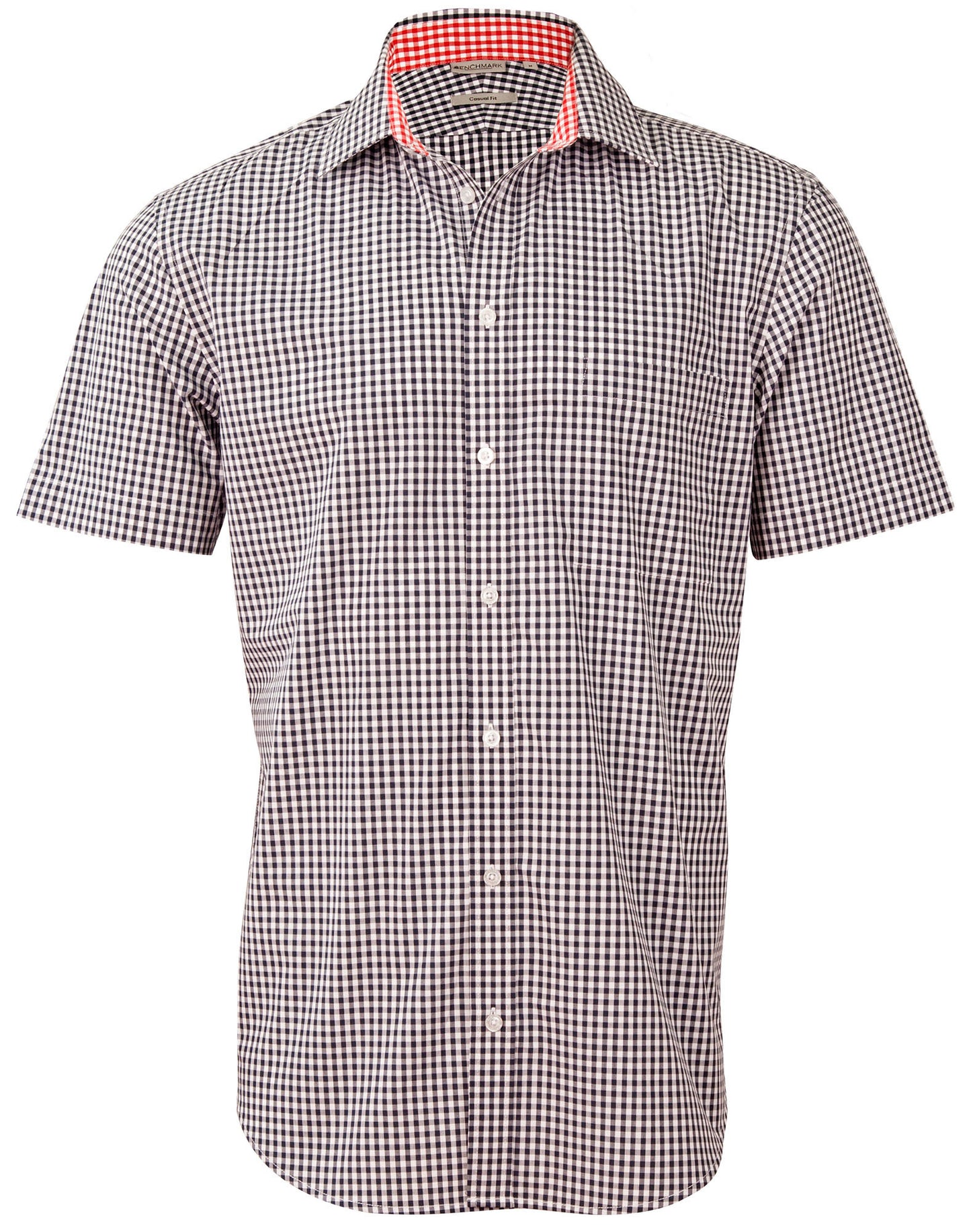 Men's Gingham Check Contrast Collar S/S Shirt - 2 - Shirt