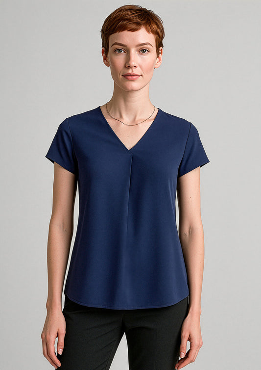 Womens Kayla V-Neck Pleat Blouse