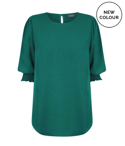 Womens Lola 3/4 Sleeve Shirred Cuff Top