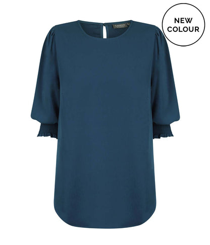 Womens Lola 3/4 Sleeve Shirred Cuff Top