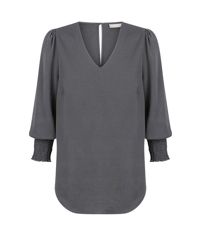 Womens Cleo Shirred Cuff V Neck
