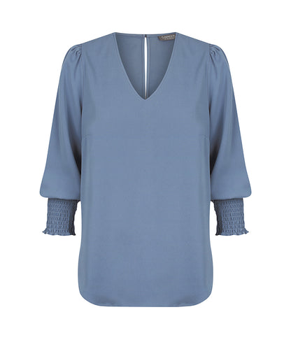 Womens Cleo Shirred Cuff V Neck