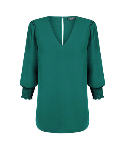 Womens Cleo Shirred Cuff V Neck