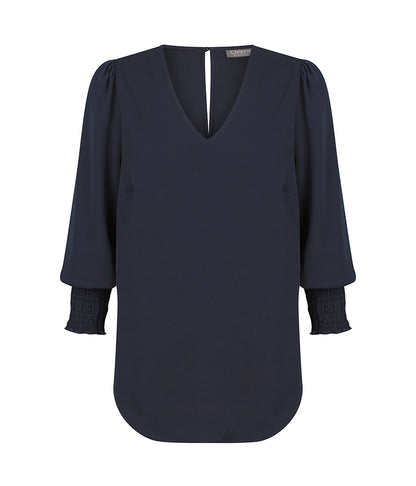 Womens Cleo Shirred Cuff V Neck