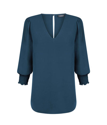 Womens Cleo Shirred Cuff V Neck