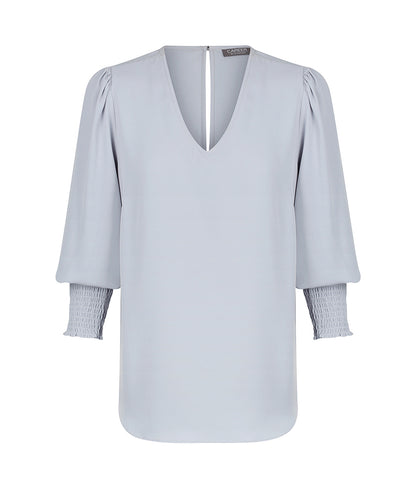 Womens Cleo Shirred Cuff V Neck