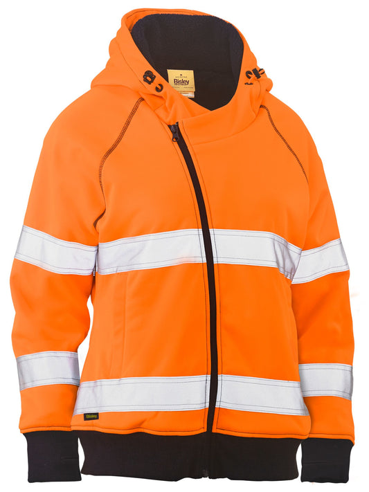 Women's Taped Hi Vis Fleece Zip Front Hoodie with Sherpa Lining