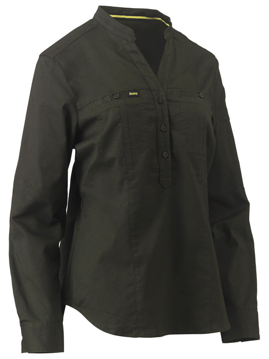 Women's Stretch V-Neck Closed Front Shirt