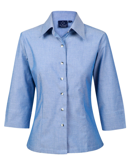 Ladies' wrinkle free chambray shirt 3/4 sleeve