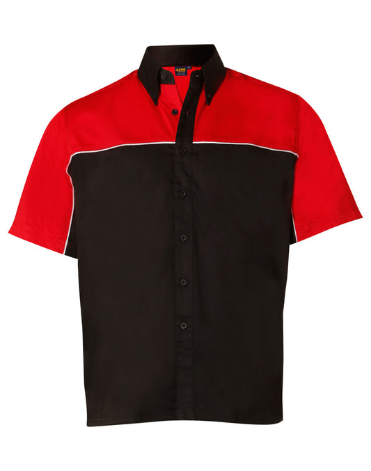Men's tri-color poly/cotton twill shirt white piping