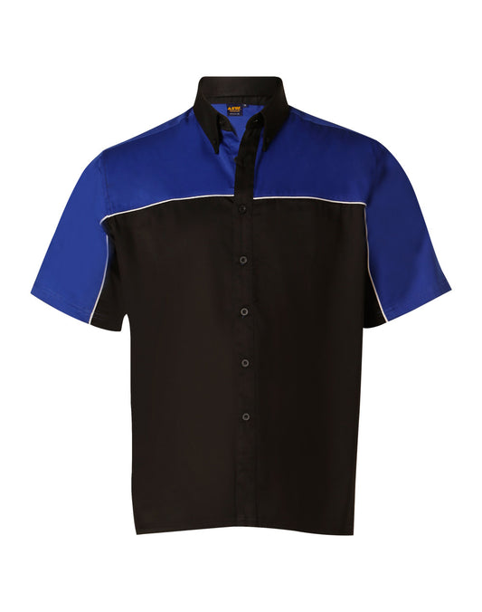 Men's tri-color poly/cotton twill shirt white piping