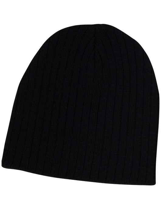 Acrylic knit beanie with cable row feature