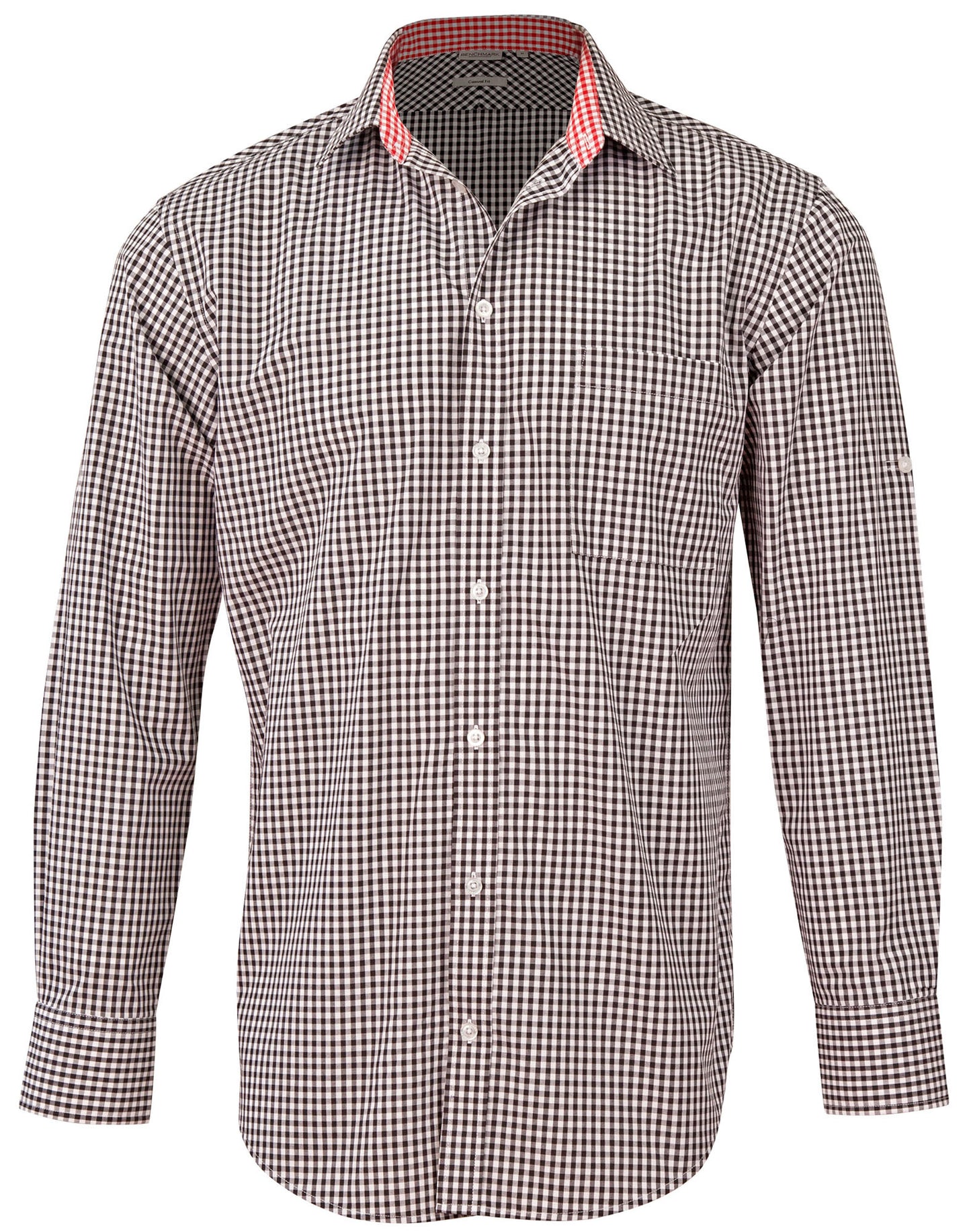 Men's Gingham Check Contrast Collar Roll-up L/S Shirt
