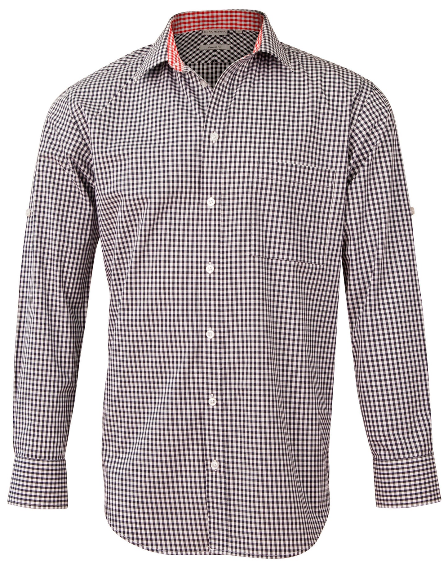 Men's Gingham Check Contrast Collar Roll-up L/S Shirt