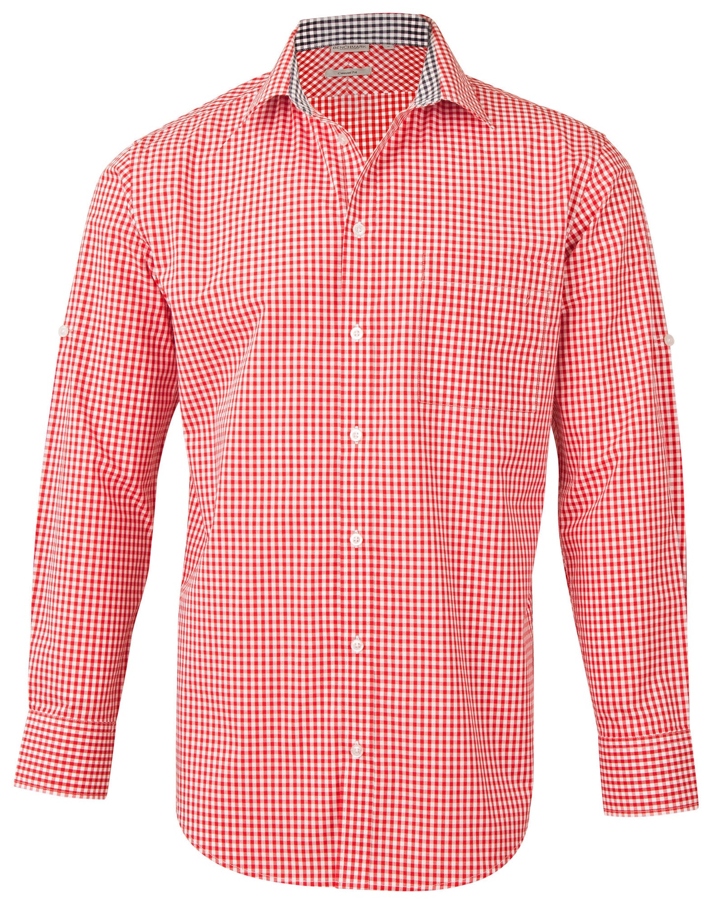 Men's Gingham Check Contrast Collar Roll-up L/S Shirt
