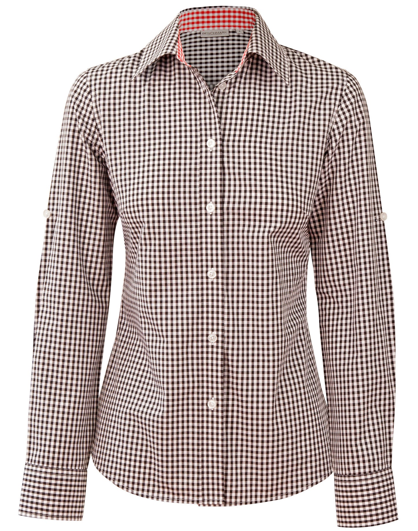 Women's Gingham Check Contrast Collar Roll-up L/S Shirt