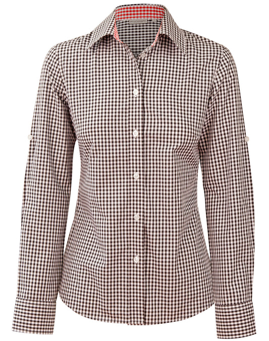 Women's Gingham Check Contrast Collar Roll-up L/S Shirt