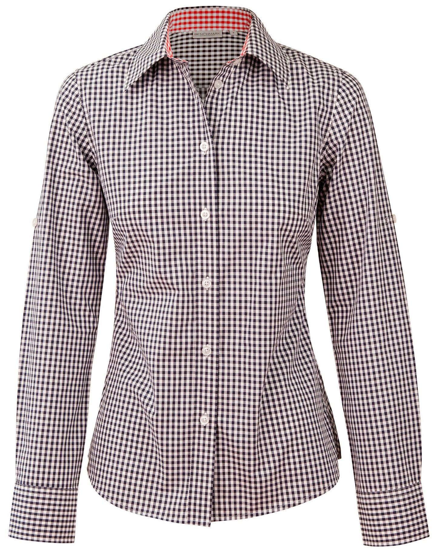 Women's Gingham Check Contrast Collar Roll-up L/S Shirt