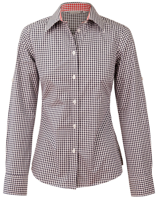 Women's Gingham Check Contrast Collar Roll-up L/S Shirt