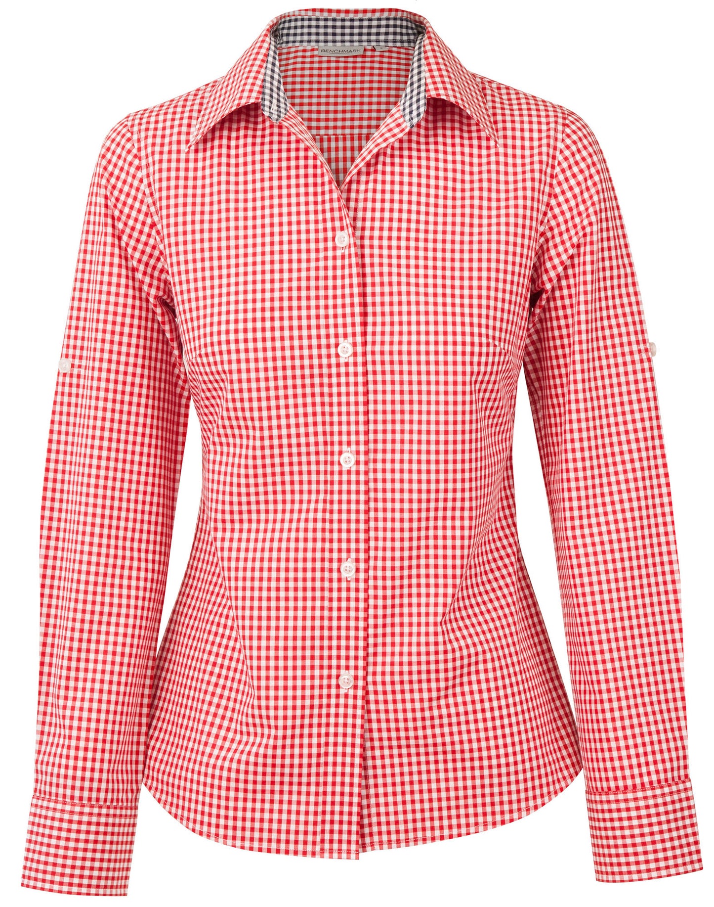 Women's Gingham Check Contrast Collar Roll-up L/S Shirt