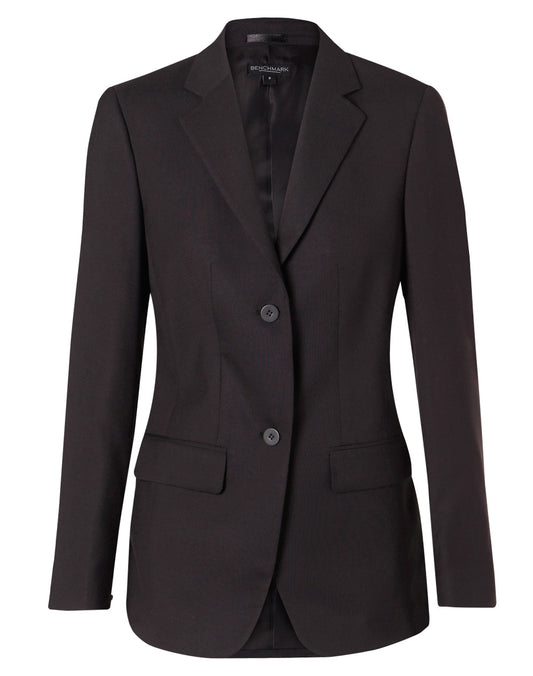 Women's Two Buttons Mid Length Jacket in Poly/Viscose Stretch
