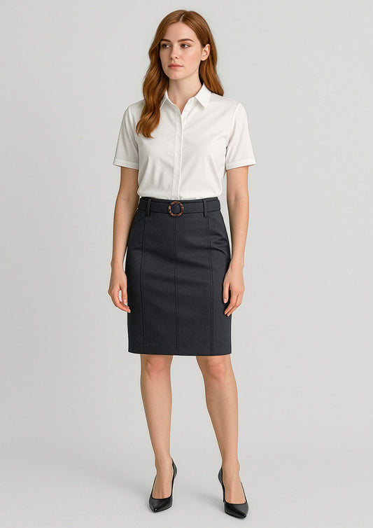 Womens Mid Waist Stretch Chino Skirt