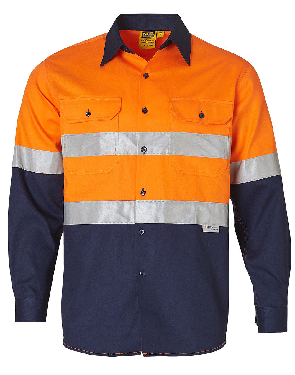 Men's Hi-Vis Cotton Twill  L/S Safety Shirt (3M tape)