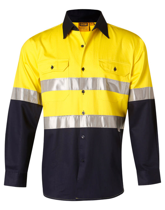 Men's Hi-Vis Cotton Twill  L/S Safety Shirt (3M tape)